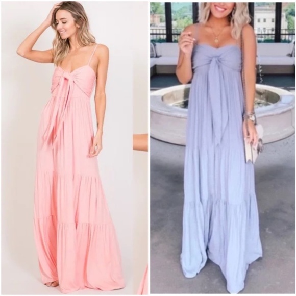 Boho Front Tie Ruffle Tiered Cami Maxi Dress - Picture 1 of 9